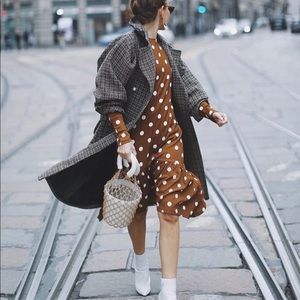 Zara blogger fav Brown Polka Dot Long Sleeve Dress